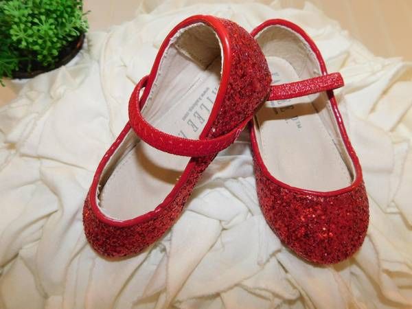 New Kailee P Baby Girls 5 Red Rock Glitter Sparkle Mary Jane Ballet Flats