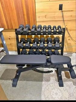 DUMBBELLS WITH RACK AND BENCH