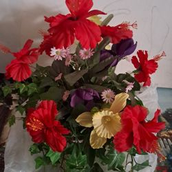 Decorative Artificial Flowers In Brass Pot. Woodland Hills Ca. 