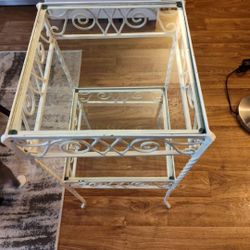 White Metal And Glass Outdoor Side Table --- $20