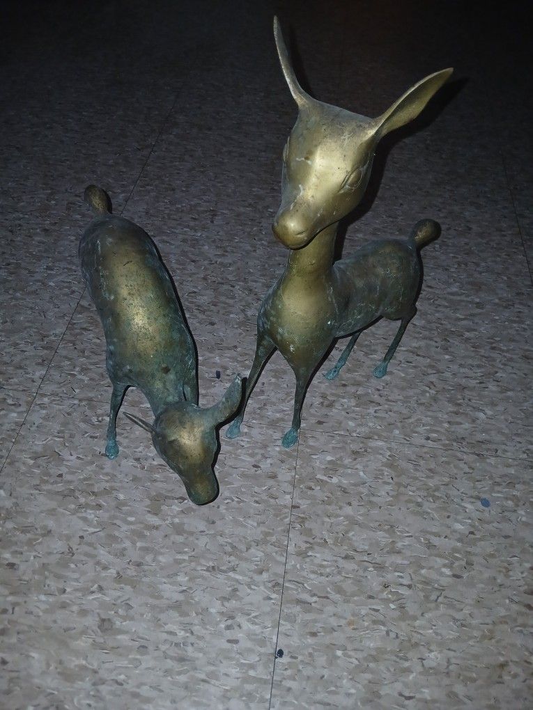 Vintage Set Of Large Brass Dear