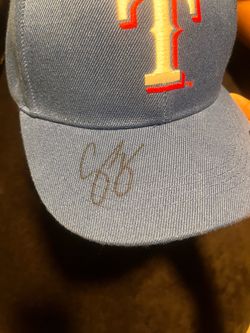 Texas Rangers cap sign by corey seager