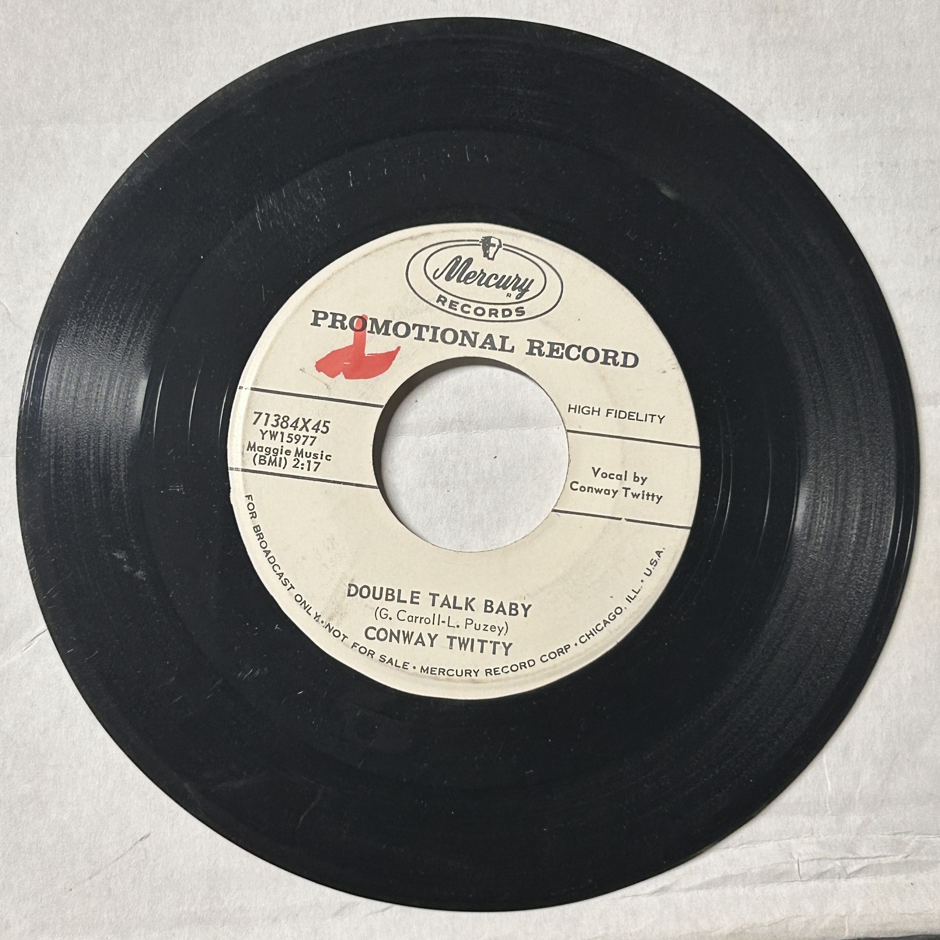 Rare Promo CONWAY TWITTY Rock'n Roll 45RPM Record Double Talk Baby