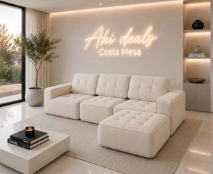 108" Boneless sofa sectional Couch for Living Room, Convertible L-Shape with Ottoman, light beige  J-29