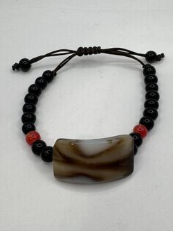 Slice Of Agate Natural Stone Braided Nylon Cord Slipknot Bracelet.