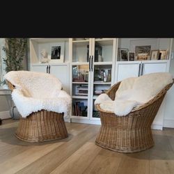 Wicker Scoop Chair Pair