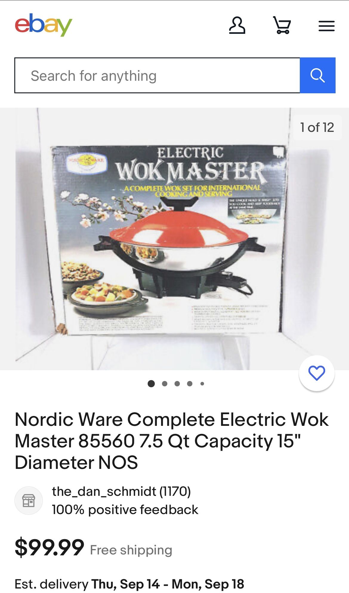 Vintage Nordic Ware Electric Wok Brand New