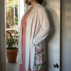 Coral Pink XXL Dress And White sweater With Flowers