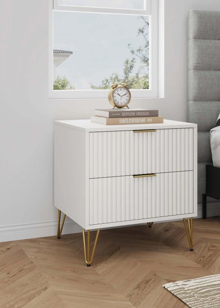 ✨ 2 Brand New Modern White Nightstands w/ Gold Legs – Still in Box! (Set of 2)