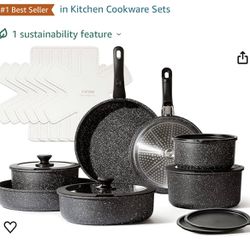 CAROTE 21pcs Detachable Handle Pots and Pan Set, Nonstick Induction Cookware, Removable Handle, RV Oven Safe Cookware, Midnight Black