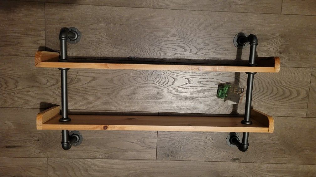 Floating shelves - wood and iron pipes