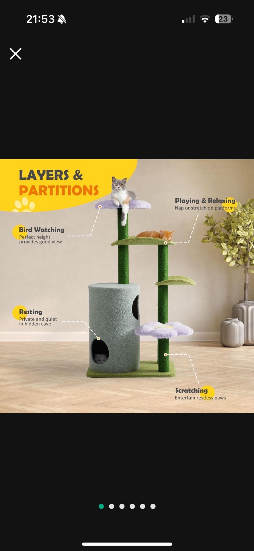Yospex Flower Cat Tree, 48in Cute Cat Tower, 2-Story Heavy Duty Cat Condo & Cave for Indoor Cats & Kittens, Multi-Level with 2 Large Flower Perches