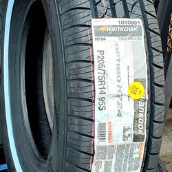 4 NEW TIRES HANKOOK WHITE WALL 205/75/14