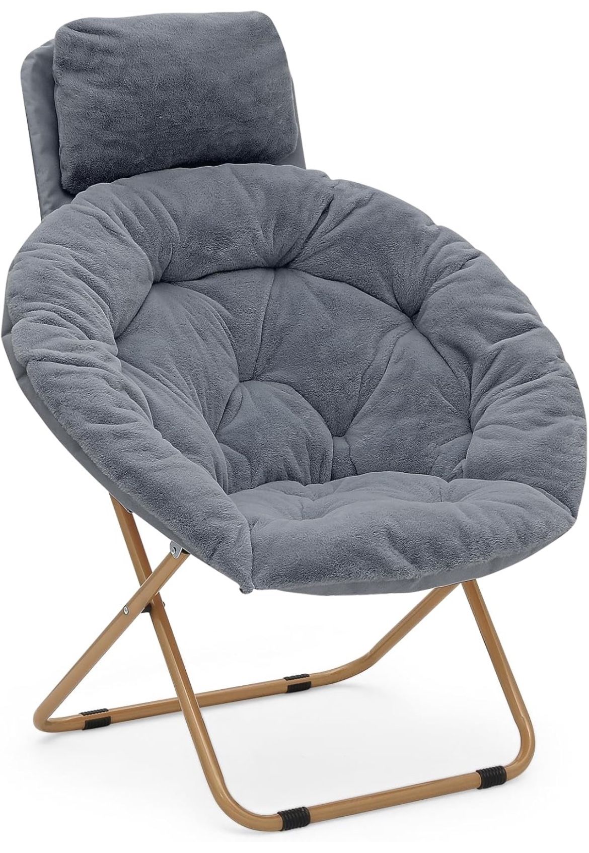 MoNiBloom Round Folding Faux Fur Saucer Chair for Bedroom Living Room Dorm Foldable Metal Frame Oversized Large Comfy Soft Lounge Lazy Cozy Moon Chair
