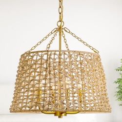 HNCAIDM 20" Hand-Woven Rattan Chandelier for Dining Room 4-Light Farmhouse (SR)