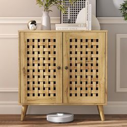 RoyalCraft Accent Cabinet with 2 Basket Weave Wooden Doors, Farmhouse Buffet Entryway Cabinet with