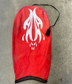 Vintage Inflatable Bodyboard 40” – Red Flame Design, EVA Deck Pad, Wrist Leash, Portable Surf Board