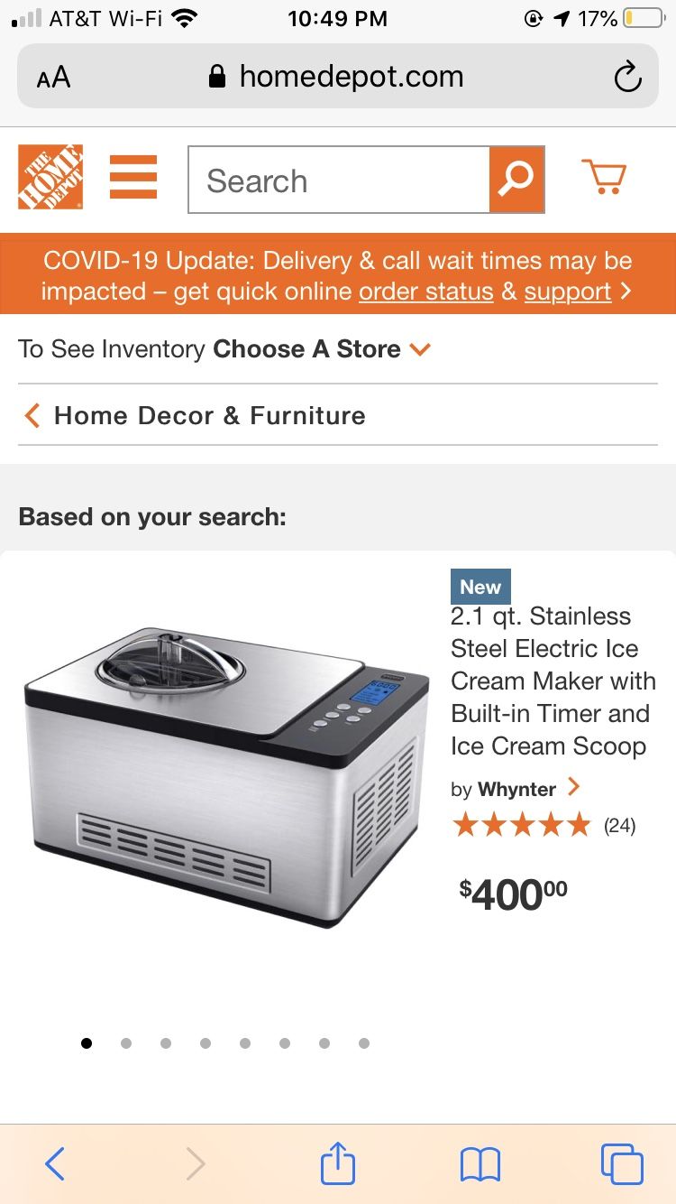 Whynter 2.1 quart Ice cream maker stainless steel