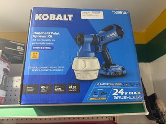 This is a Kobalt 24-volt brushless cordless handheld paint sprayer kit, model KPSP 1024A-03.