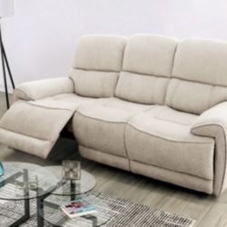BOUCLE FABRIC BEIGE OR LIGHT GRAY SOFA AND LOVE SEAT POWER RECLINERS (F62001) $ 1499          