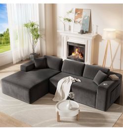 CAMMOO 108" L-Shaped Boneless Sectional Sofa, Cloud Couch in One Box No Assembly Deep Seat, 4-Seater Sofa for Living Room, Storage Pockets, Plush Cord