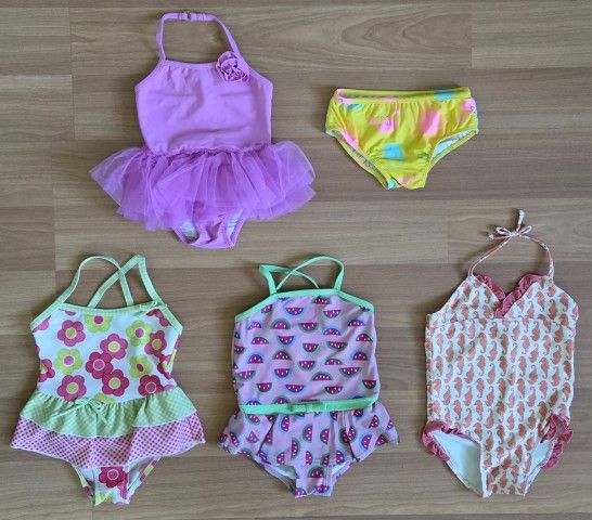 5-Piece, 12 Months & 18 Months Girls, Swimwear Bundle: 4 Swimsuits, 1 Swim Bottom