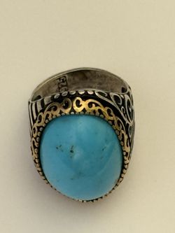 925 Silver 10 size ring turquoise blue oval stone