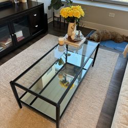 Rectangle Glass Top Coffee Table with Shelf
