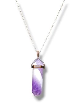 Amythist Stone Crystal Necklace Purple White 1.5"