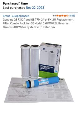Genuine GE FX12P and GE TFM-24 or FX12M Replacement Filter Combo Pack for GE Model GXRM10RBL Reverse Osmosis RO Water System with Retail Box