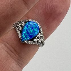 New 925 Sterling Silver Opal Clear CZ Stone Ring Size 7