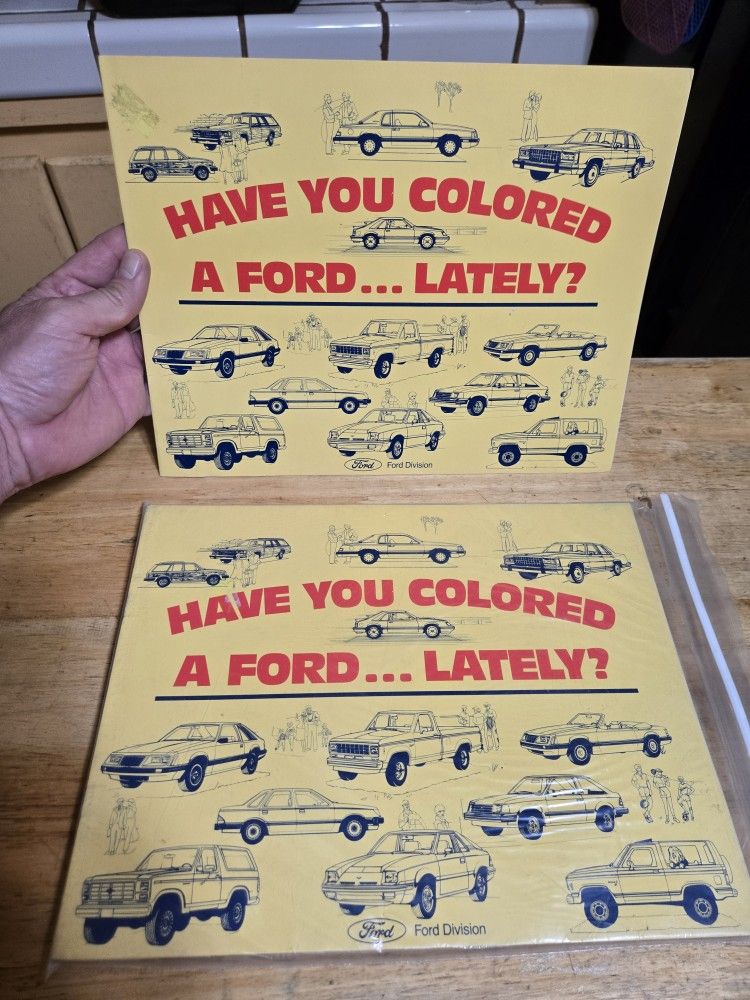 1984 FORD DEALER COLORING BOOK, Mustang, Bronco, Thunderbird, Bigfoot ... NM '84