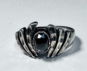 Vintage Sterling Silver Hematite Ring – WM Co. Gothic / Art Deco Style