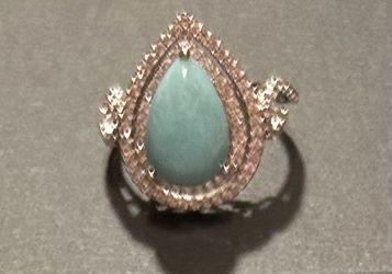 Larimar and White Zircon Sterling Silver Ring