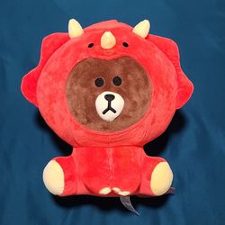NEW 15 Inch Line Friends Jungle Brown Teddy Bear In Red Dinosaur Costume Plush