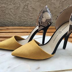 Mustard Yellow and Snakeskin heel size 8