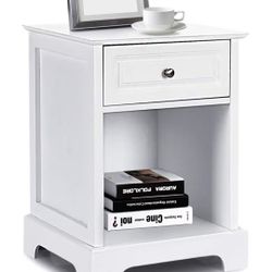 Giantex End Table W/ 1 Drawer & Open Shelf Storage Nightstand White HW54866WH