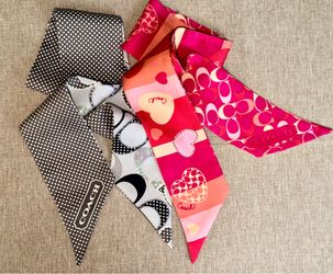 Pair of Authentic Coach Silk Skinny Scarves—Pink & Black