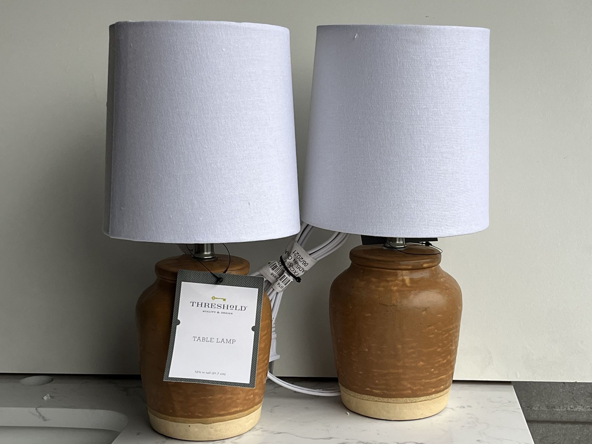Threshold Brown/White Table Lamp 12.5" Set Of Two. NIB
