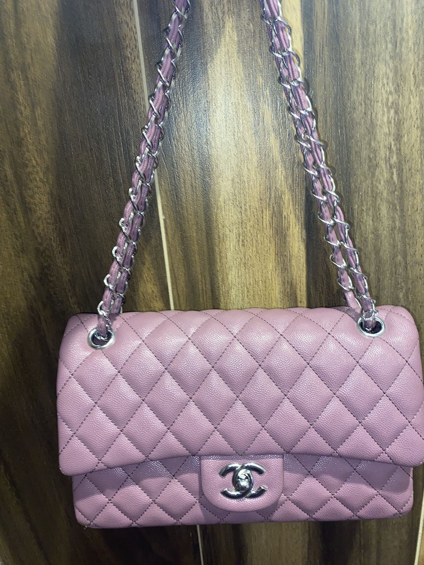 Purple Caviar Quilted Classic Flap Light Gold Hardware