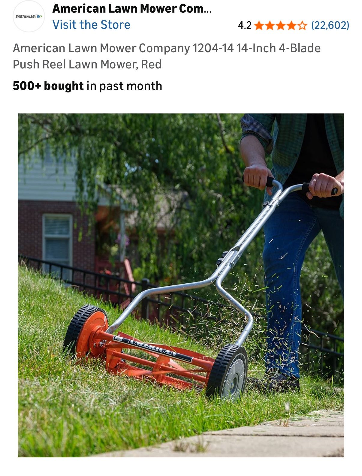 Brand New In Box American Lawn Mower Company 1204-14 14-Inch 4-Blade Push Reel Lawn Mower, Red