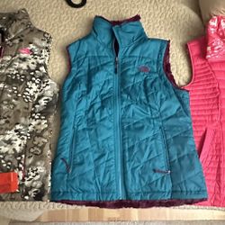 Lot Of 3 Vests - 2 North Face And 1 Pink Nautica