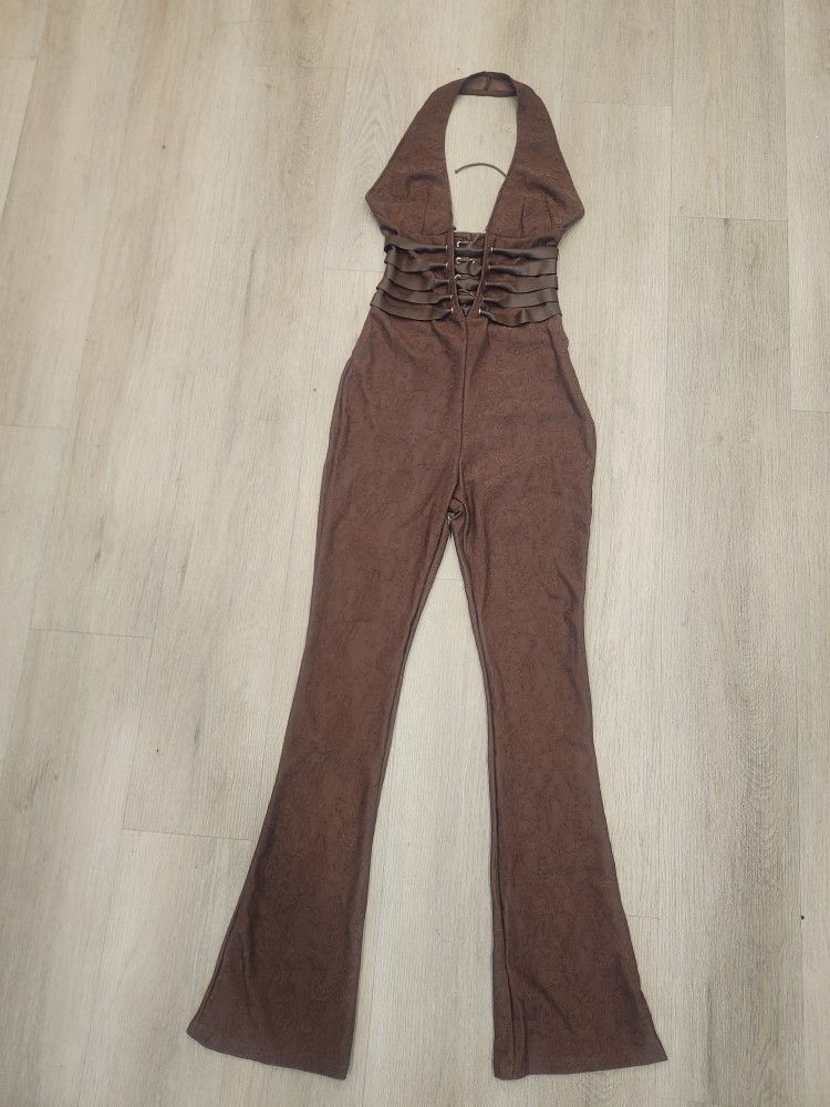 Very Cute Mocha Lace/mesh Jumpsuit