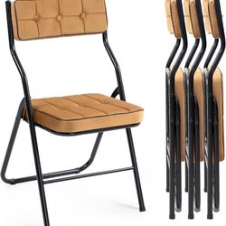 1527d  Padded Folding Chairs 4 Pack - Foldable Dining Chairs with Cushion, Portable and Assembled Folding Extra Chair for Guests Kitchen Office Weddin