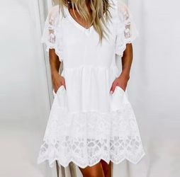 NEW Summer V-Neck lace dress (2 layers) Size L