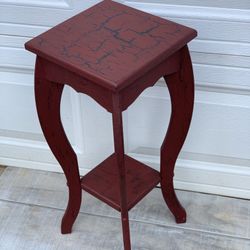 Vintage Red Distressed Crackle Paint Accent Side Table with Curved Legs