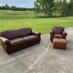 Restoration Hardware Leather Sofa Set – Mitchell Gold Collection – Chair + Ottoman + Sofa