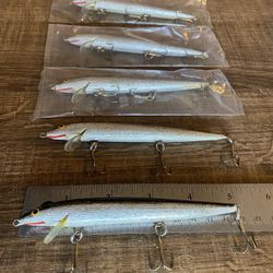 $20 Lot of 5! Vintage Minnow Black / Silver 5” Shallow Jerkbait Fishing Lure Japan HERTERS ?