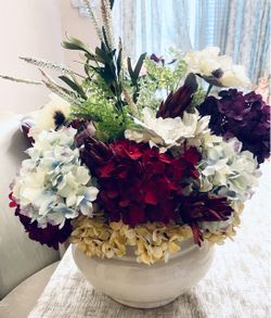 Large Artificial Floral Arrangement in White Vase