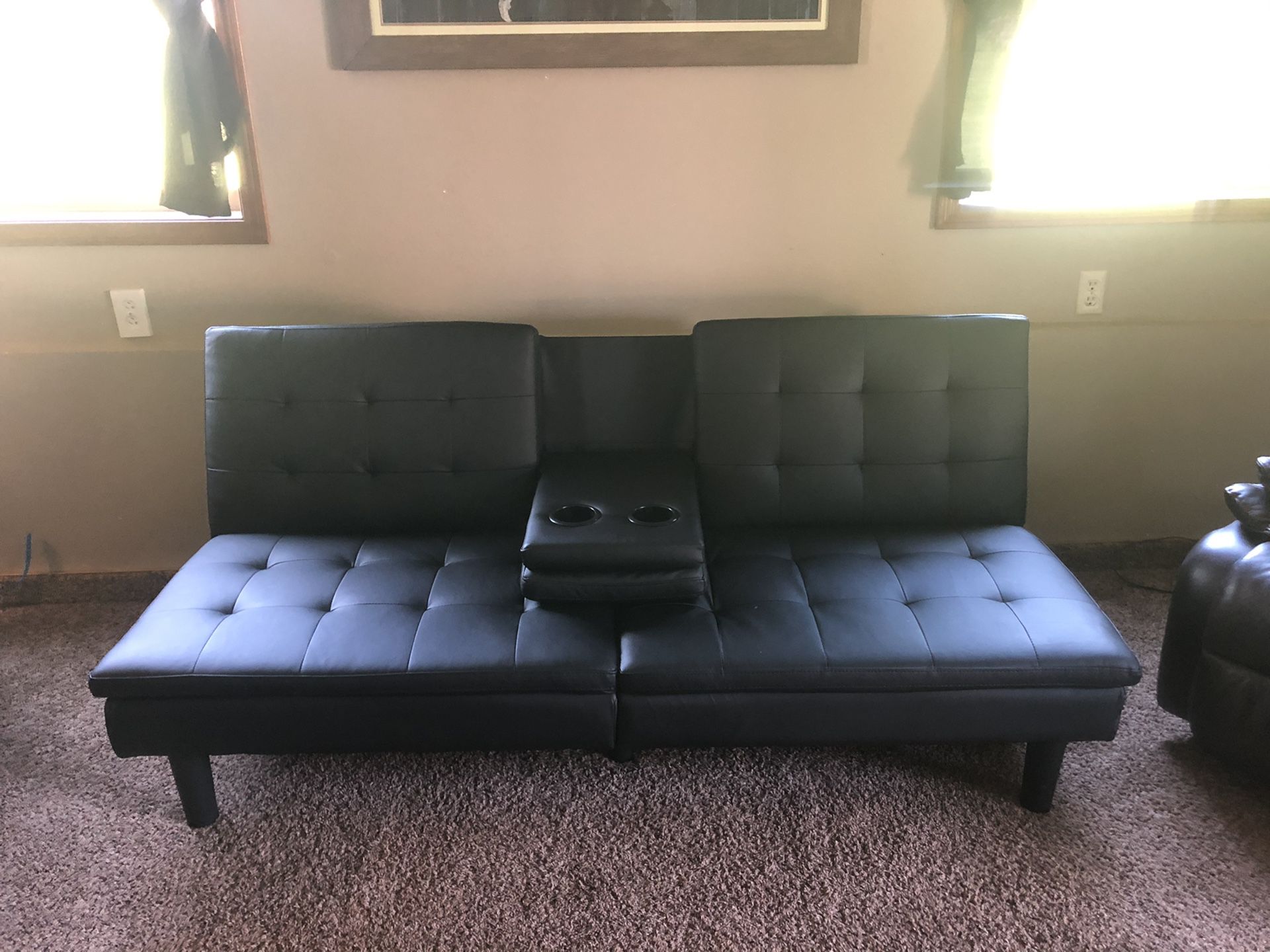 Leather futon sofa